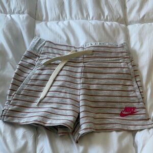 Nike Gray and Red Striped Shorts with Pink Logo